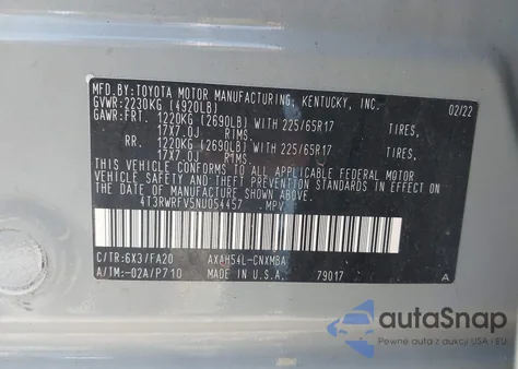 2022 Toyota Rav4 Hybrid Xle из США, поврежденный, VIN 4T3RWRFV5NU054457